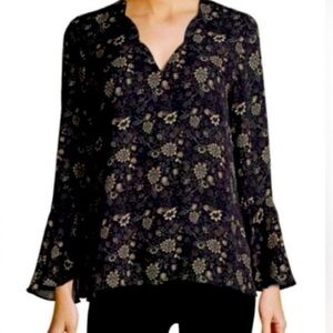 Kobi Halperin 100% SILK Saphira Floral Blouse Black White Beige LARGE flowy chic